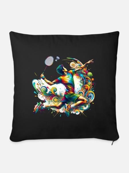 Cooles Badminton Federball Design - Sofakissenbezug 45 x 45 cm - Schwarz