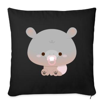 Moo Deng Bébé Hippopotame Pygmée - Housse de coussin décorative 45 x 45 cm - noir - Devant