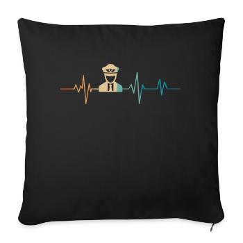Battement de coeur rétro pilote d’avion - Housse de coussin décorative 45 x 45 cm - noir - Devant
