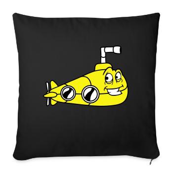 Sous-marin drôle avec des sourires de visage Dessin animé - Housse de coussin décorative 45 x 45 cm - noir - Devant