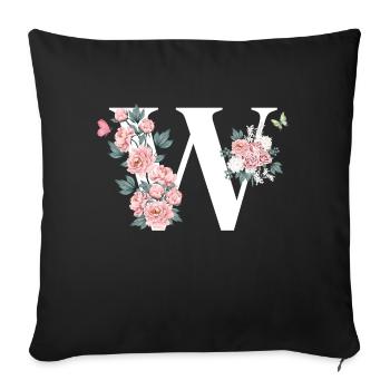 Letter w Pink Flowers - Sofa pillowcase 17,3'' x 17,3'' (45 x 45 cm) - black - Front