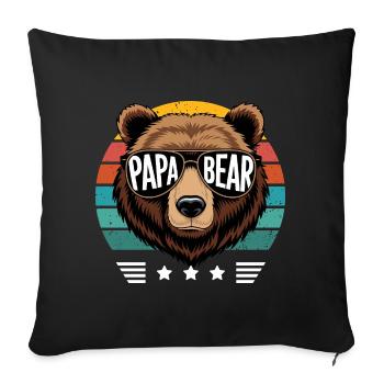 Fête des Pères Papa Ours Rétro Père Enfants Anniversaire - Housse de coussin décorative 45 x 45 cm - noir - Devant