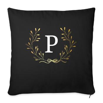 Letter p Gold Floral Crown - Sofa pillowcase 17,3'' x 17,3'' (45 x 45 cm) - black - Front