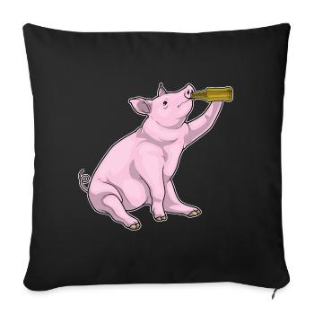 Bouteille de bière de porc - Housse de coussin décorative 45 x 45 cm - noir - Devant