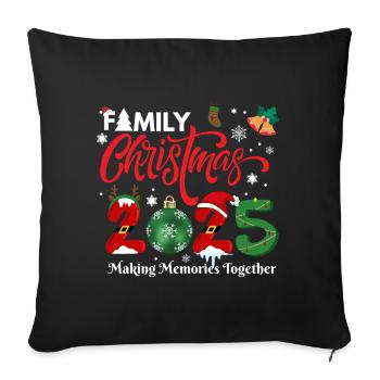 MERRY CHRISTMAS, family christmas 2025 - Sofa pillowcase 17,3'' x 17,3'' (45 x 45 cm) - black - Front
