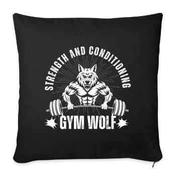 Loup fort avec haltère et slogan de force - Housse de coussin décorative 45 x 45 cm - noir - Devant