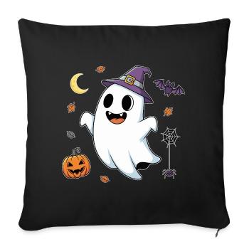Fantôme de sorcière fantaisiste en costume d'automne - Housse de coussin décorative 45 x 45 cm - noir - Devant