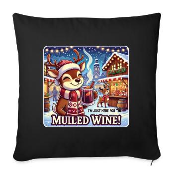 Renne au vin chaud - Plaisir de Noël - Housse de coussin décorative 45 x 45 cm - noir - Devant