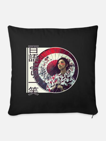 Japanische Weisheit - Lächeln lohnt sich - Sofakissenbezug 45 x 45 cm - Schwarz