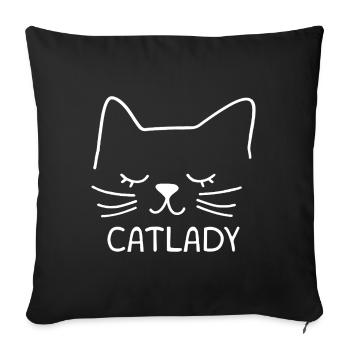 Cat Catlady Silhouette Outline Lineart Art - Sofa pillowcase 17,3'' x 17,3'' (45 x 45 cm) - black - Front