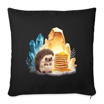 Hedgehog with pancakes in crystal cave - Sofa pillowcase 17,3'' x 17,3'' (45 x 45 cm) - black - Front
