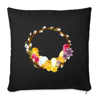 Couronne de printemps avec motif de Pâques et de printemps - Housse de coussin décorative 45 x 45 cm - noir - Devant