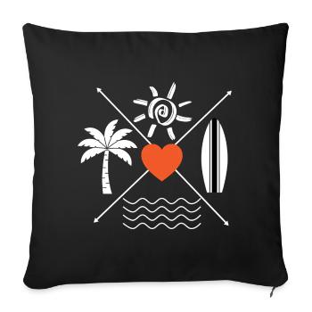 Planche de surf Heart Sea Sun Palm Tree - Housse de coussin décorative 45 x 45 cm - noir - Devant