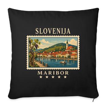 Marque de voyage vintage de Maribor en Slovénie - Housse de coussin décorative 45 x 45 cm - noir - Devant