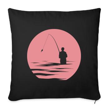 Angler, Lake, Evening Sun, Sea, Fish, Symbol Nature - Sofa pillowcase 17,3'' x 17,3'' (45 x 45 cm) - black - Front
