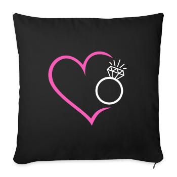 Coeur avec bague en diamant, alliance, alliance, mariée - Housse de coussin décorative 45 x 45 cm - noir - Devant