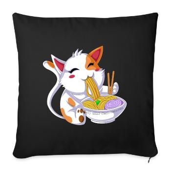 Ramen mangeant des chats - Housse de coussin décorative 45 x 45 cm - noir - Devant