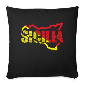 T-shirts souvenirs sicile, conception de carte - Housse de coussin décorative 45 x 45 cm - noir - Devant