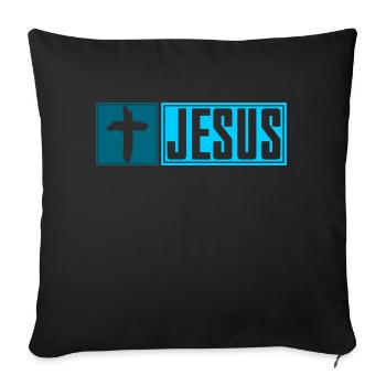 JESUS Cross -blue- - Sofa pillowcase 17,3'' x 17,3'' (45 x 45 cm) - black - Front