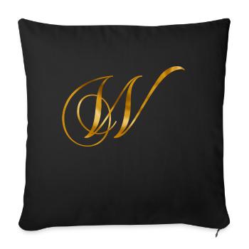 Lettre dorée W au design vintage - Housse de coussin décorative 45 x 45 cm - noir - Devant