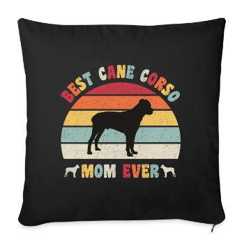 Meilleure canne Corso maman jamais amoureux des chiens vintage rétro - Housse de coussin décorative 45 x 45 cm - noir - Devant