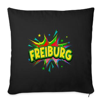 Fribourg Allemagne Ville Pop Art Bande dessinée - Housse de coussin décorative 45 x 45 cm - noir - Devant