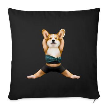 Chien Corgi en pose de yoga - Housse de coussin décorative 45 x 45 cm - noir - Devant
