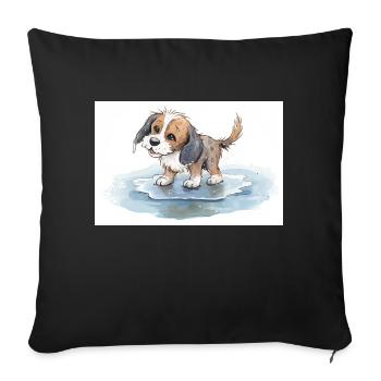 Happy dog playing in a rain puddle - Sofa pillowcase 17,3'' x 17,3'' (45 x 45 cm) - black - Front