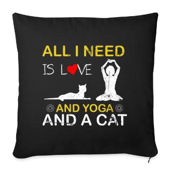 Love Yoga and a Cat - Sofa pillowcase 17,3'' x 17,3'' (45 x 45 cm) - black - Front