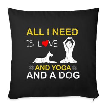 Love Yoga and a Dog Tee - Sofa pillowcase 17,3'' x 17,3'' (45 x 45 cm) - black - Front