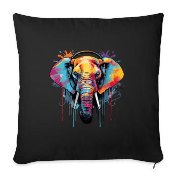 Elephant with headphones music - Sofa pillowcase 17,3'' x 17,3'' (45 x 45 cm) - black - Front