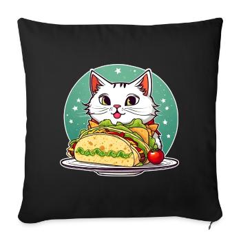 Cute cat with taco - Sofa pillowcase 17,3'' x 17,3'' (45 x 45 cm) - black - Front