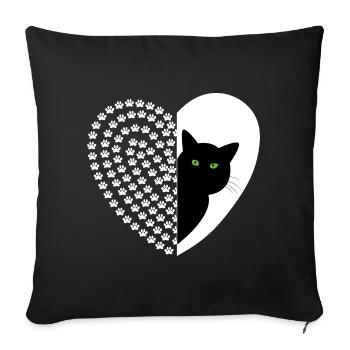 Chat noir à motif floral - Housse de coussin décorative 45 x 45 cm - noir - Devant