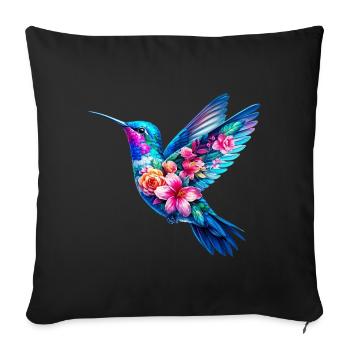Colibri décoré de fleurs - Housse de coussin décorative 45 x 45 cm - noir - Devant