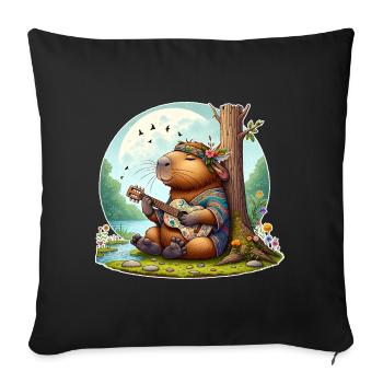 Capybara Guitar Hippie Peace - Sofa pillowcase 17,3'' x 17,3'' (45 x 45 cm) - black - Front