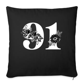 Number 91 Black Floral - 91st Floral Birthday - Sofa pillowcase 17,3'' x 17,3'' (45 x 45 cm) - black - Front