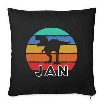 JAN - Beautiful boy name with dinosaur - Sofa pillowcase 17,3'' x 17,3'' (45 x 45 cm) - black - Front