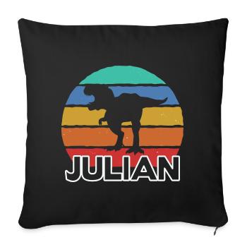 JULIAN - Schöner Jungen Name mit Dinosaurier - Sofakissenbezug 45 x 45 cm - Schwarz - Vorne