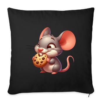 Souris de dessin animé mignon grignotant biscuit croustillant - Housse de coussin décorative 45 x 45 cm - noir - Devant