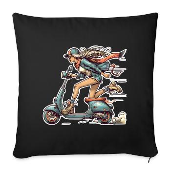 Scooter Cyclomoteur Scooter - Housse de coussin décorative 45 x 45 cm - noir - Devant