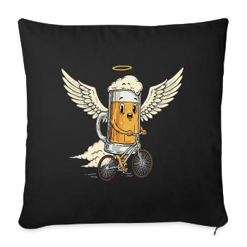 Funny Beer Bicycle Angel Fête des hommes Fête des pères Tour - Housse de coussin décorative 45 x 45 cm - noir - Devant