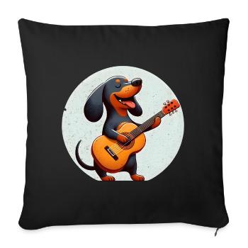 Cheerful Dog with Guitar Dachshund - Sofa pillowcase 17,3'' x 17,3'' (45 x 45 cm) - black - Front