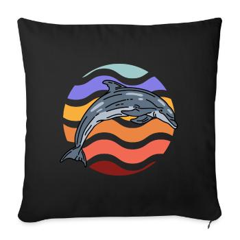 Dolphin in wave pattern - Sofa pillowcase 17,3'' x 17,3'' (45 x 45 cm) - black - Front