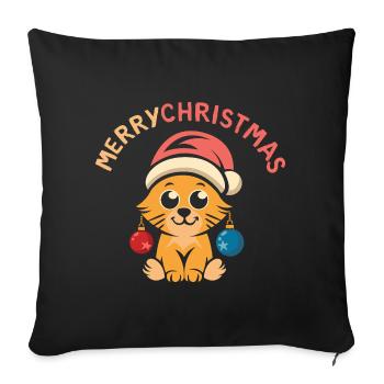 Chat de Noël mignon avec chapeau et boules de Noël - Housse de coussin décorative 45 x 45 cm - noir - Devant