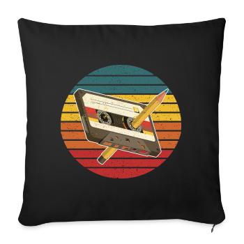 Cassette Vintage Rétro Années 90 80 70 60 Musique - Housse de coussin décorative 45 x 45 cm - noir - Devant