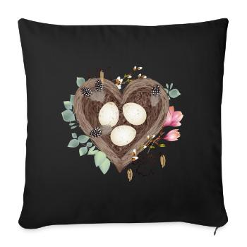 Heart-shaped bird's nest with bird eggs and flowers - Sofa pillowcase 17,3'' x 17,3'' (45 x 45 cm) - black - Front
