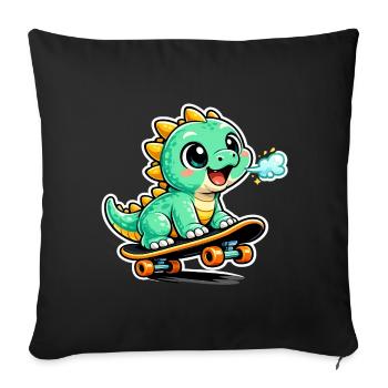 Héros du skateboard Dino vert - Housse de coussin décorative 45 x 45 cm - noir - Devant