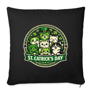 Saint-Catrick, chats mignons, chatons, trèfle irlandais - Housse de coussin décorative 45 x 45 cm - noir - Devant
