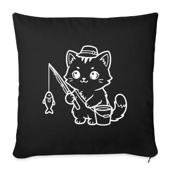 Kawaii Katze Fischen - Sofakissenbezug 45 x 45 cm - Schwarz - Vorne