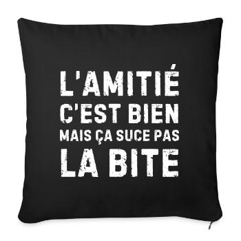 L’amitié c’est bien… humour drôle pour amis - Housse de coussin décorative 45 x 45 cm - noir - Devant
